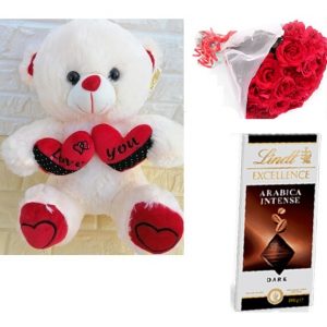 Super Lovely Deal Teddy Bear Lindt Chocolate Bar & 2 Dozen Roses