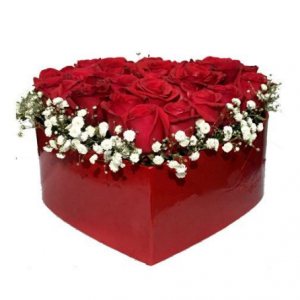 Heart Shape Red Box with Flowers