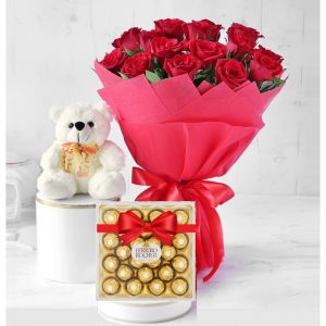 Surprise Gift Roses, Ferrero & Teddy