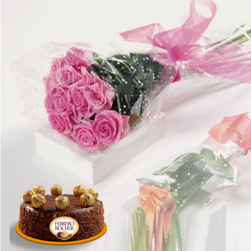 Pink Imported Roses with Cake