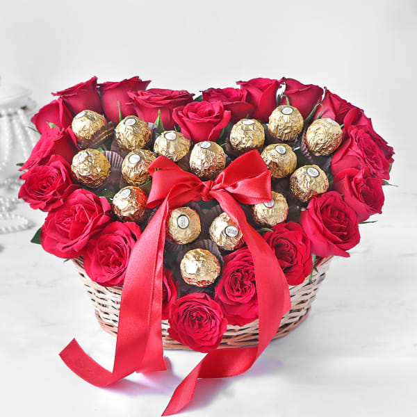 Heart Basket of Choco and Roses
