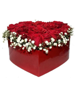 Heart Shape Red Box with Flowers