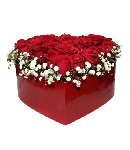 Heart Shape Red Box with Flowers