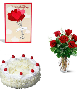 Red Roses with Tie Wrapped and Cakes