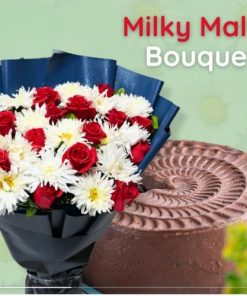 Milky Malt Cake with Red & White Blooms