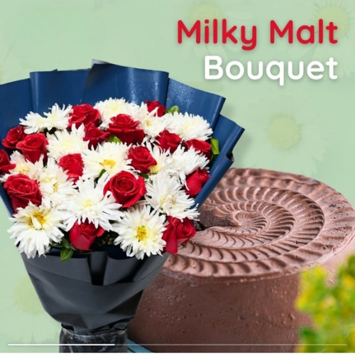 Milky Malt Cake with Red & White Blooms Milky Malt Cake with Red & White Blooms