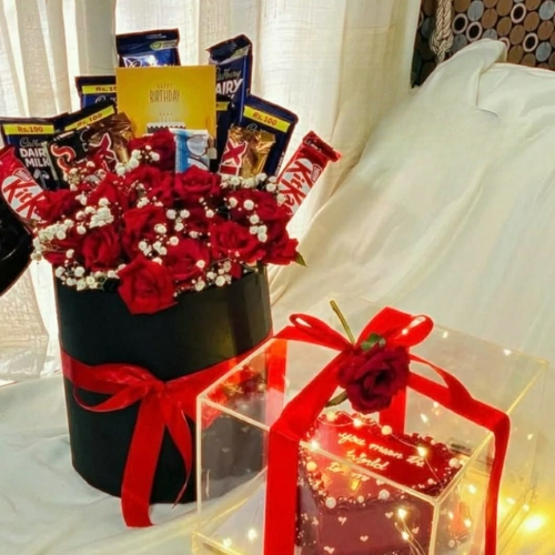 Red Heart Cake with Choco Bloom Box Red Heart Cake with Choco Bloom Box